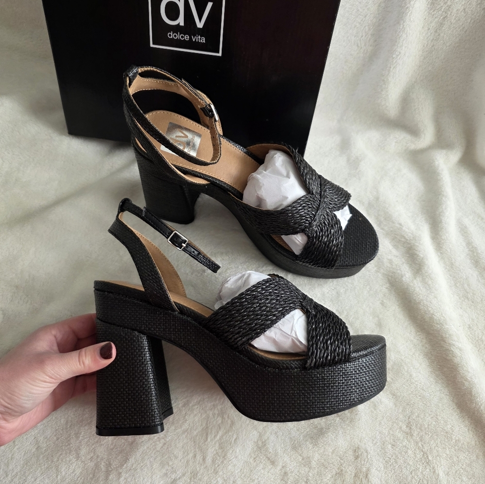 Dolce Vita Platform Woven Sandal Block Heels Womens 9.5 NIB Gothic Chic Boho - Picture 5 of 7